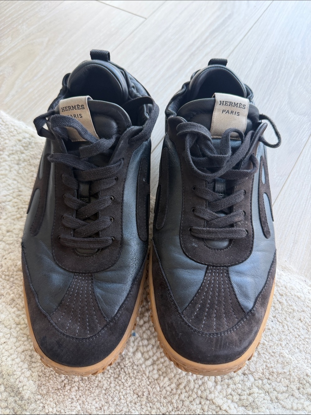Hermes Black Jet Sneakers with Gum Sole